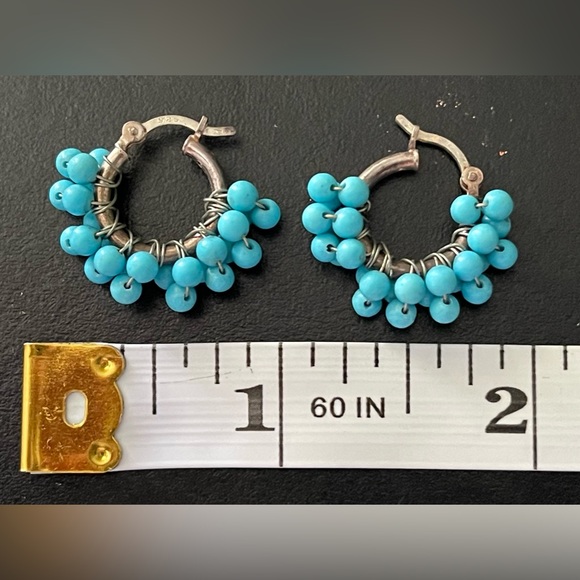 Jewelry - TURQUOISE TINY BEADED HUGGIE 1” BEADED PIERCED EARRINGS